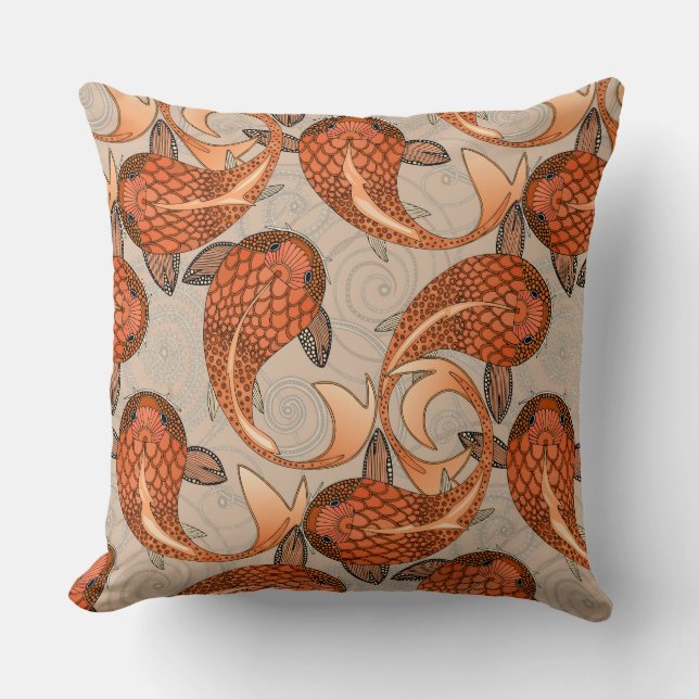 paisley fish bisque throw pillow (Front)
