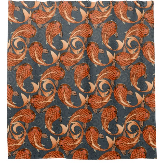 paisley fish dark gray shower curtain (Front)