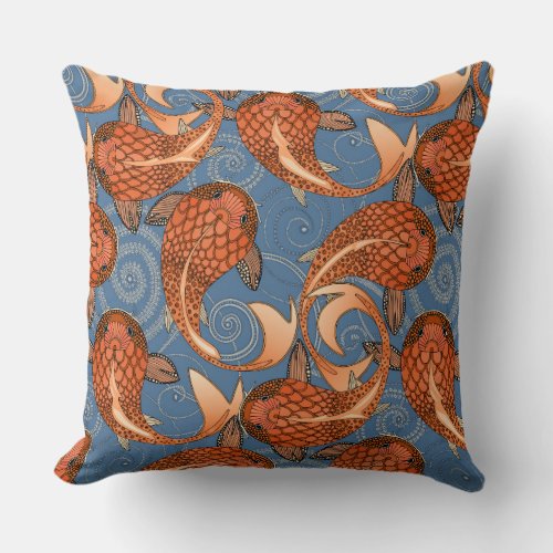 paisley fish denim throw pillow
