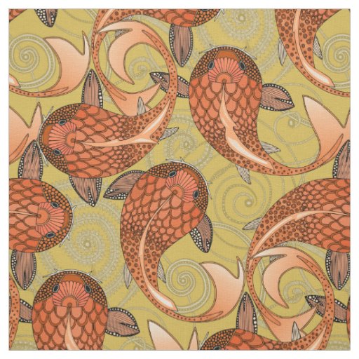 paisley fish honey gold fabric