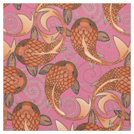 paisley fish pink fabric
