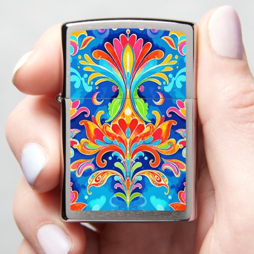 Paisley Floral Abstract Art Coral and Turquoise Zippo Lighter