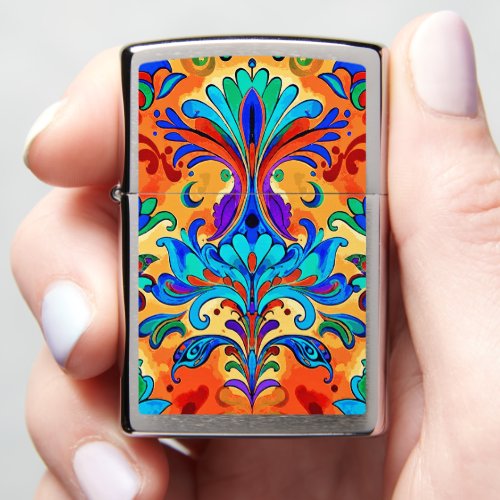 Paisley Floral Abstract Art Turquoise and Coral Zippo Lighter