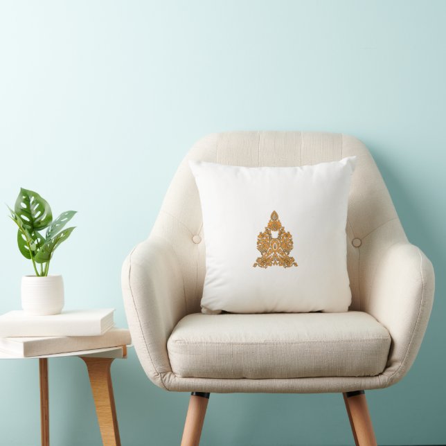 Paisley Floral Art • Orange Boho Decor Throw Pillow (Chair)