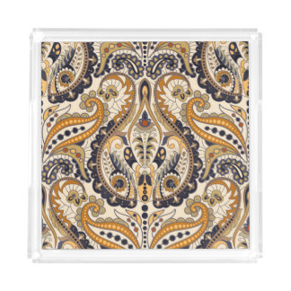 Paisley Floral: Colorful Seamless Design Acrylic Tray