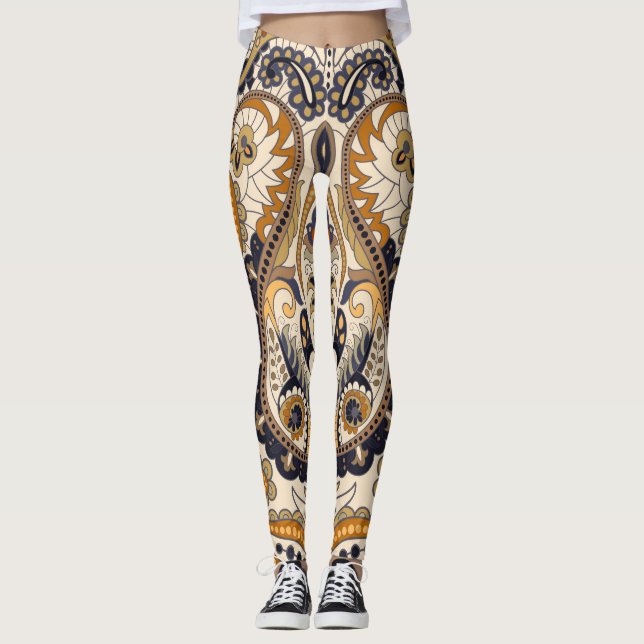 Paisley Floral: Colorful Seamless Design Leggings (Front)