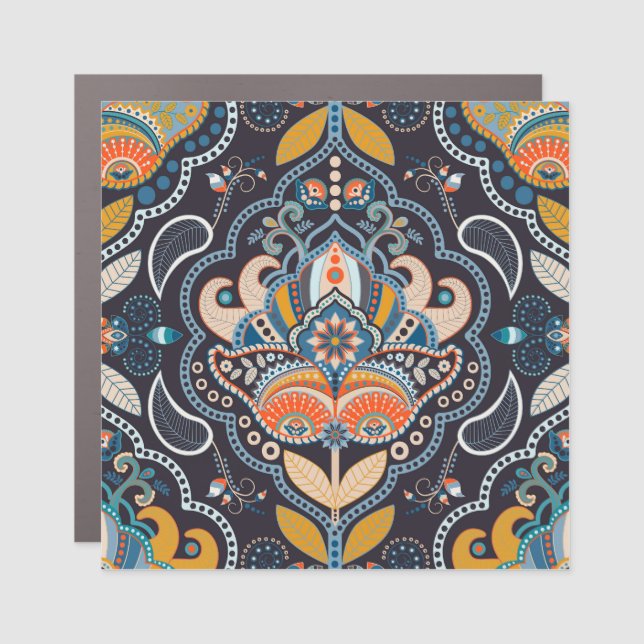 Paisley Floral: Dark Indian Pattern Car Magnet (Front)