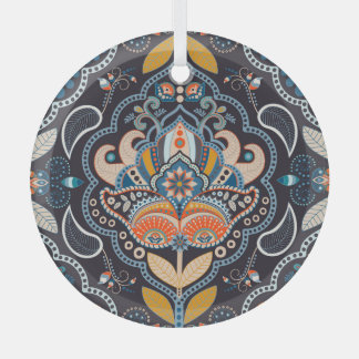 Paisley Floral: Dark Indian Pattern Glass Ornament