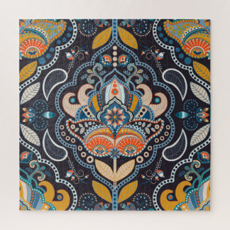 Paisley Floral: Dark Indian Pattern Jigsaw Puzzle