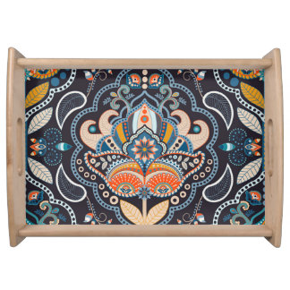 Paisley Floral: Dark Indian Pattern Serving Tray