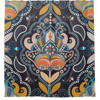 Paisley Floral: Dark Indian Pattern Shower Curtain