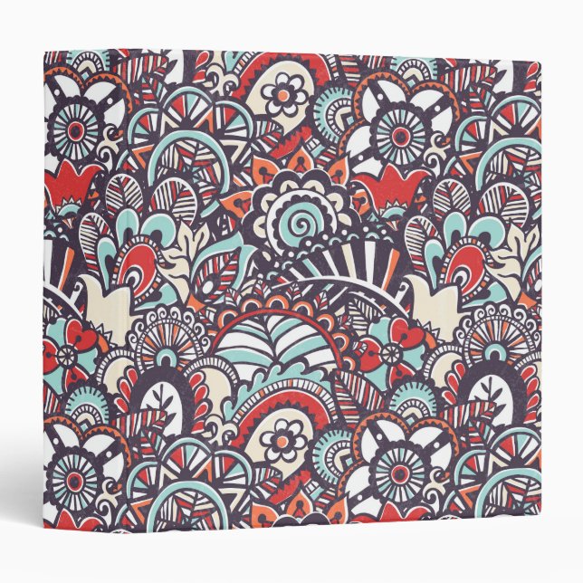 Paisley Floral Doodle Pattern 3 Ring Binder (Front/Spine)