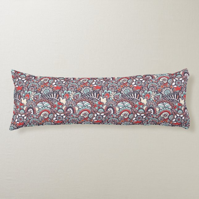 Paisley Floral Doodle Pattern Body Pillow (Front)