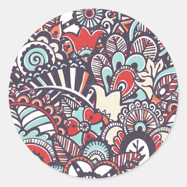 Paisley Floral Doodle Pattern Classic Round Sticker (Front)