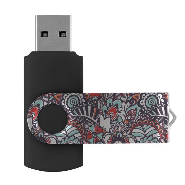 Paisley Floral Doodle Pattern Flash Drive (Opened)