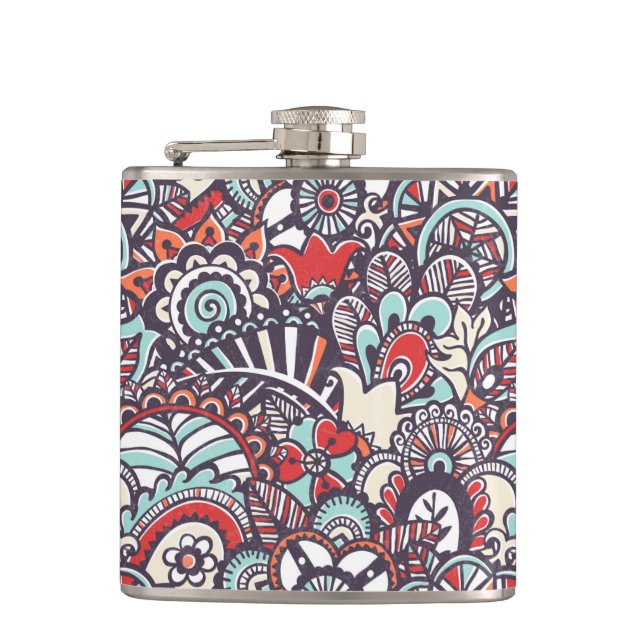 Paisley Floral Doodle Pattern Flask (Front)
