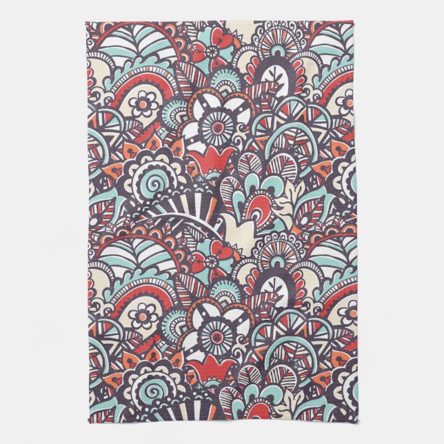 Paisley Floral Doodle Pattern Kitchen Towel (Vertical)