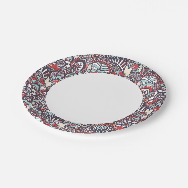 Paisley Floral Doodle Pattern Paper Plates (Angled)