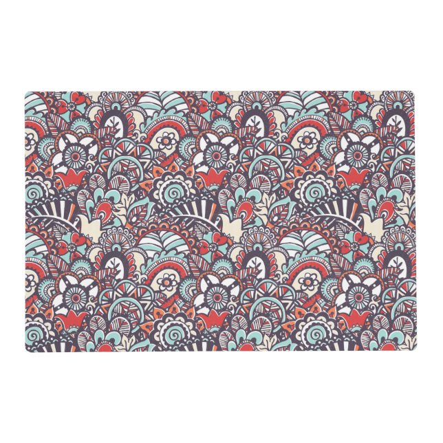 Paisley Floral Doodle Pattern Placemat (Front)
