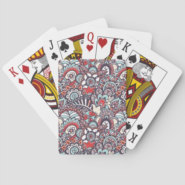 Paisley Floral Doodle Pattern Poker Cards (Back)
