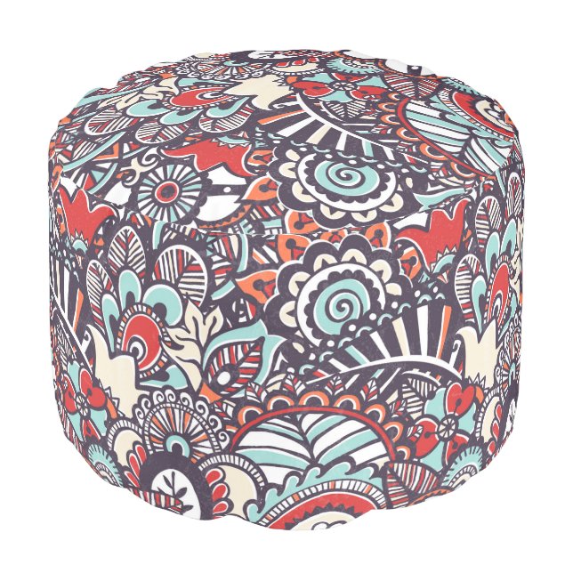 Paisley Floral Doodle Pattern Pouf (Angled Front)