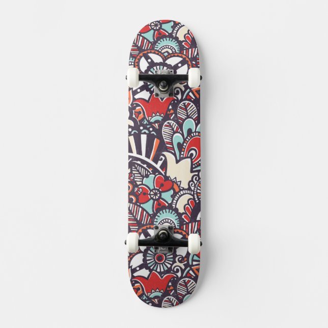 Paisley Floral Doodle Pattern Skateboard (Front)