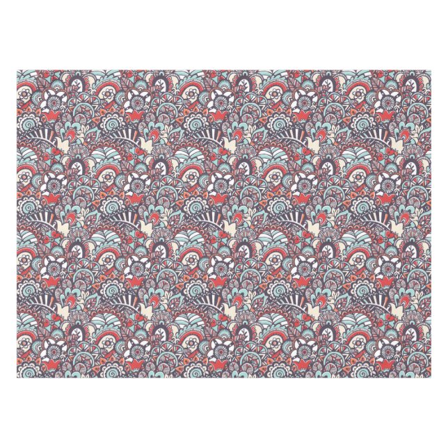 Paisley Floral Doodle Pattern Tablecloth (Front (Horizontal))
