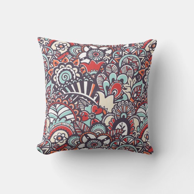 Paisley Floral Doodle Pattern Throw Pillow (Front)