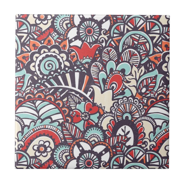 Paisley Floral Doodle Pattern Tile (Front)