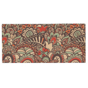 Paisley Floral Doodle Pattern Wood USB Flash Drive