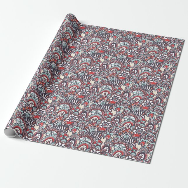Paisley Floral Doodle Pattern Wrapping Paper (Unrolled)