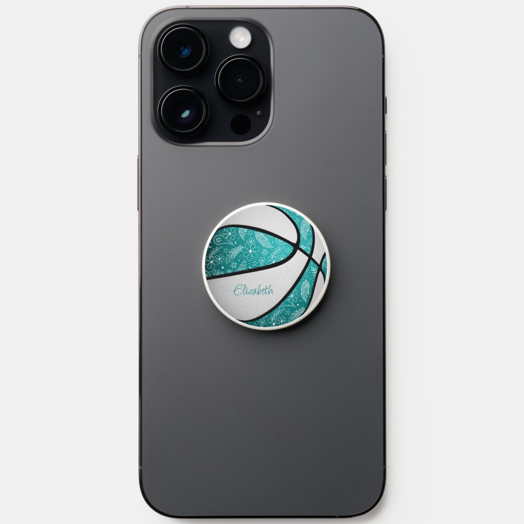 Paisley floral doodle turquoise girly basketball PopSocket PopGrip