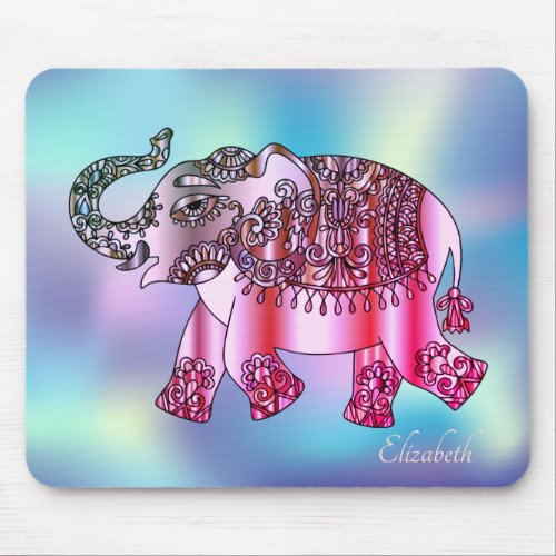 Paisley Floral Elephant Holographic Mouse Pad