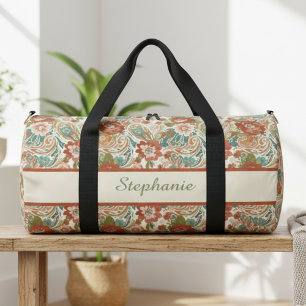 Paisley Floral Gym Bag - Custom Name Duffle
