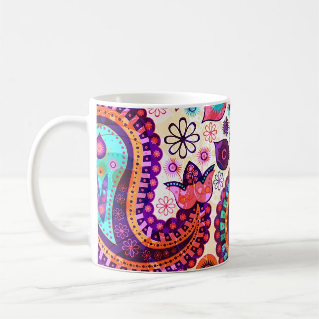 Paisley Floral Indian Seamless Ornament Coffee Mug (Left)