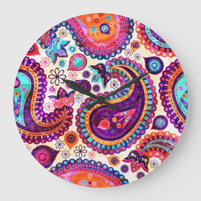 Paisley Floral Indian Seamless Ornament Large Clock (Front)