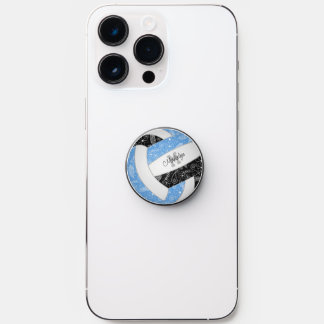 paisley floral lt blue black boho volleyball PopSocket
