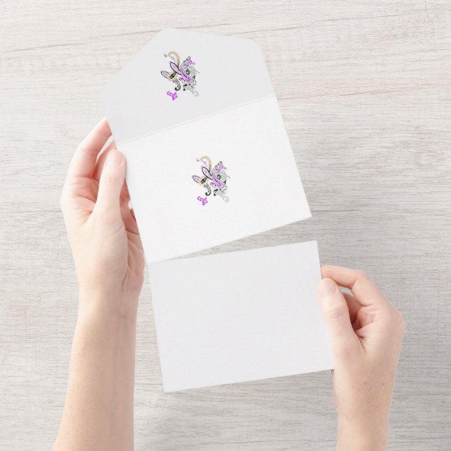 Paisley Floral Motif – Boho White Purple Orange  All In One Invitation (Tearaway)
