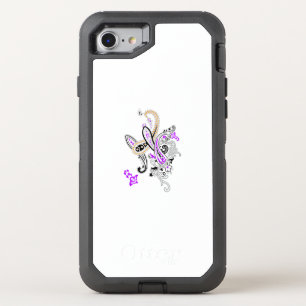 Paisley Floral Motif – Boho White Purple Orange OtterBox Defender iPhone SE/8/7 Case