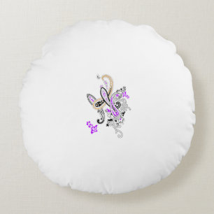 Paisley Floral Motif – Boho White Purple Orange  Round Pillow