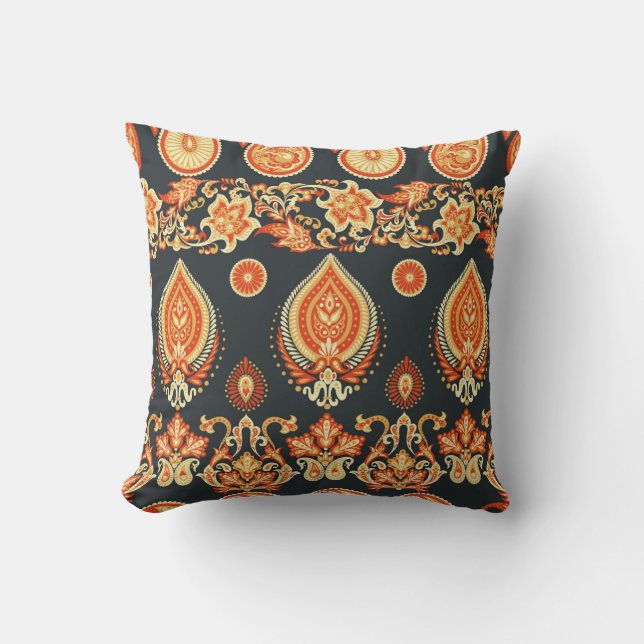 Paisley Floral: Oriental Ethnic Seamless Throw Pillow (Front)