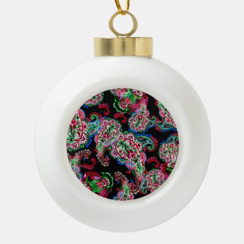 Paisley Floral Pattern Ethnic Background Ceramic Ball Christmas Ornament