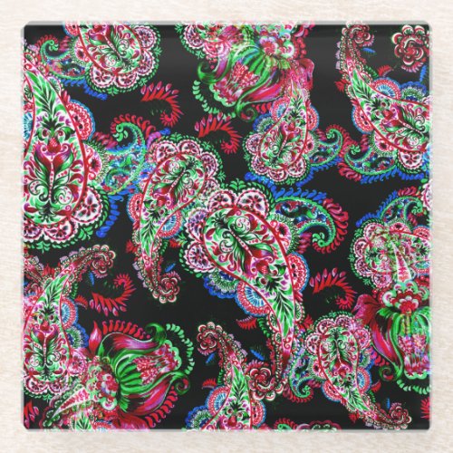Paisley Floral Pattern Ethnic Background Glass Coaster