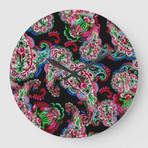 Paisley Floral Pattern Ethnic Background Large Clock
