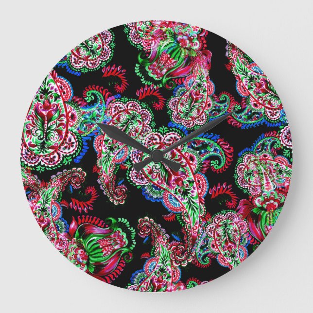 Paisley Floral Pattern, Ethnic Background. Large Clock (Front)