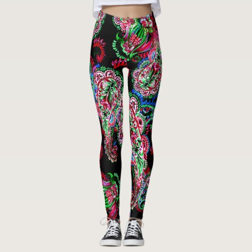 Paisley Floral Pattern Ethnic Background Leggings