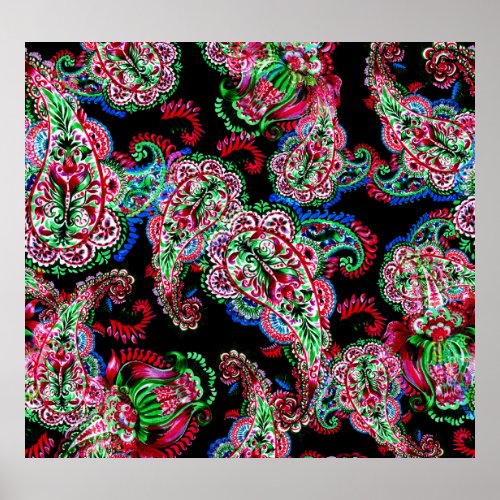 Paisley Floral Pattern Ethnic Background Poster