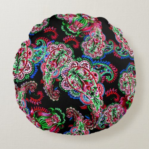 Paisley Floral Pattern Ethnic Background Round Pillow