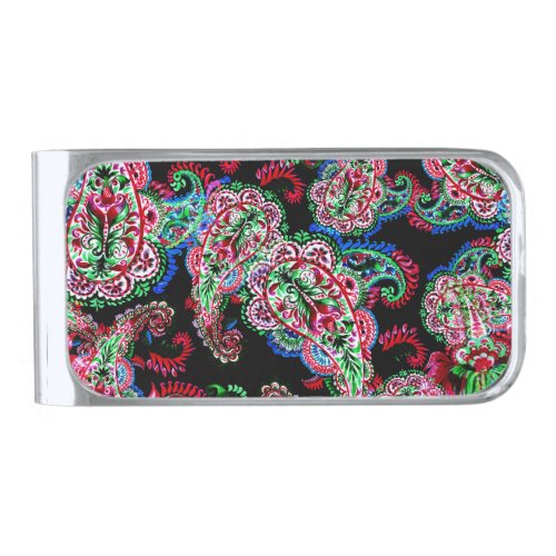 Paisley Floral Pattern Ethnic Background Silver Finish Money Clip