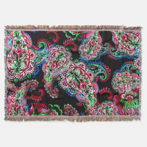 Paisley Floral Pattern Ethnic Background Throw Blanket